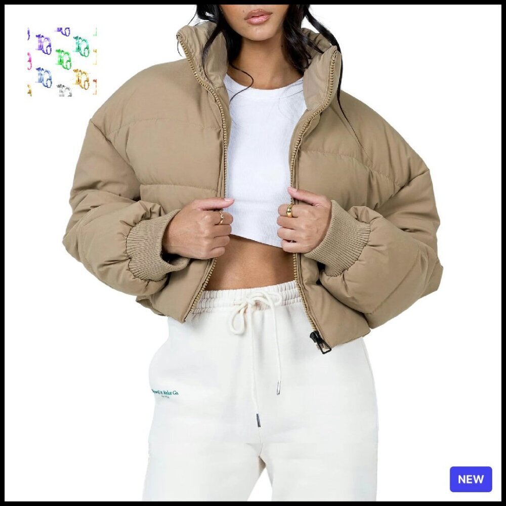 Cropped Puffer Jacket Oversized Quilted Lightweight Winter Coat Chic Y2K